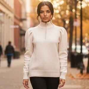 XS Universal Thread Cream 1/4 Zip Pleated Sleeve Sweater